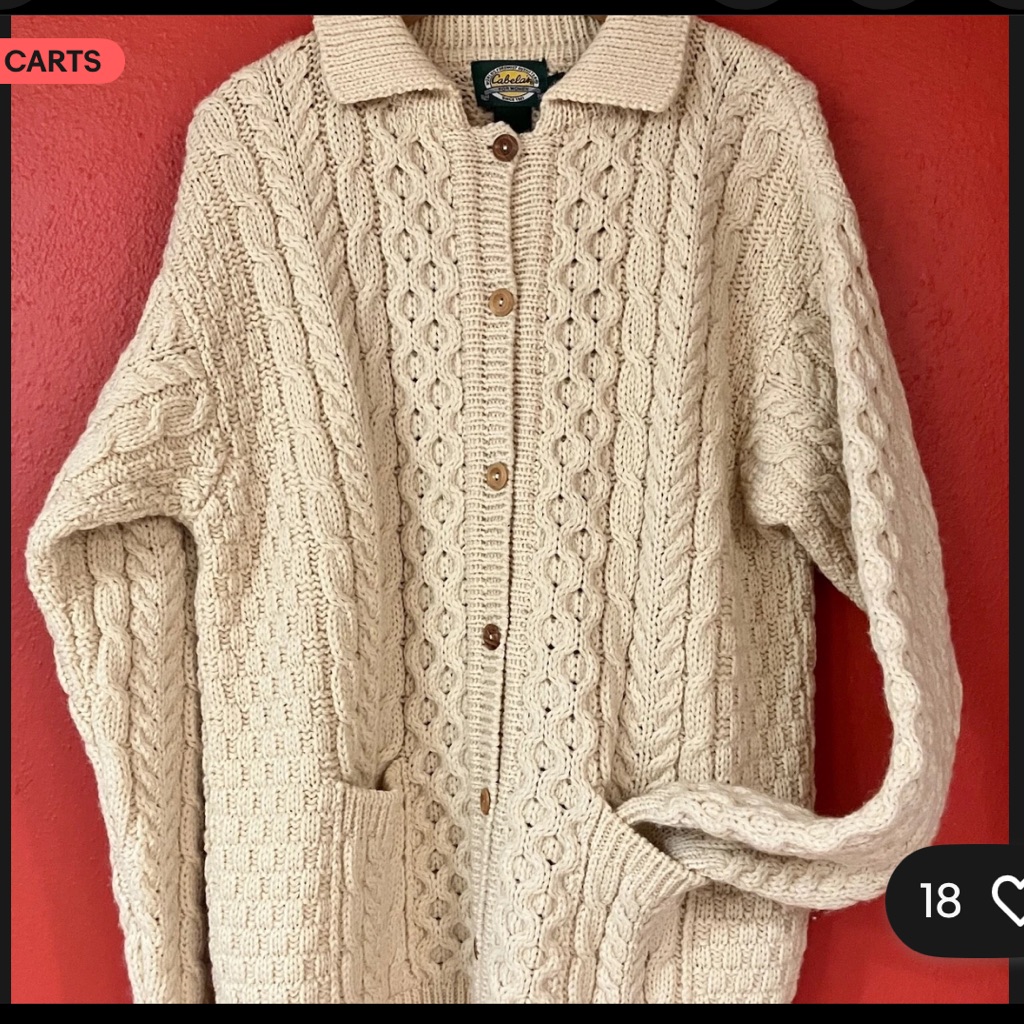 Cabela’s 100% Wool Cable Knit Cream Cardigan
